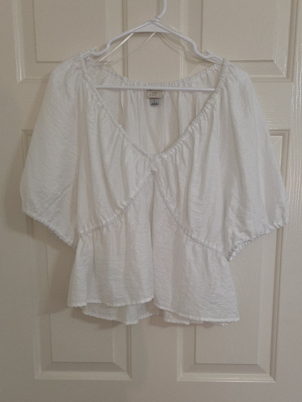 a new day White Puff Sleeve Peasant Top